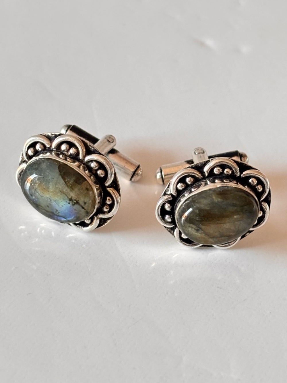 Blue Labradorite Cuff Links stamp 925 NWOT